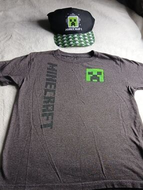 Minecraft Kids' Shirt And Cap Gray And Green. Size 8 And Cap One Size